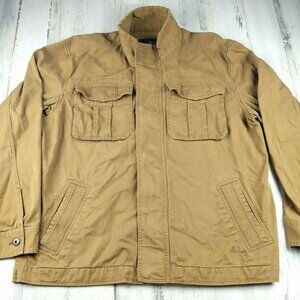 Prana Field Trucker Jacket Tan Full Zip Buttons Mens EUC